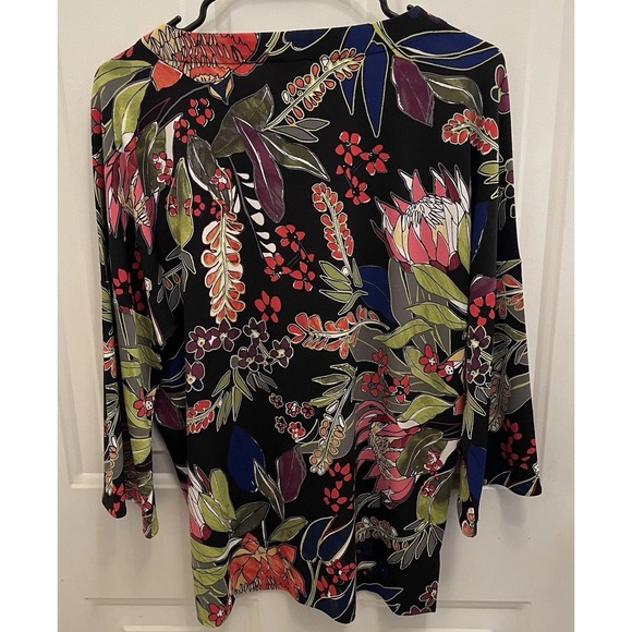 Chicos‎ 00 Top Womens XXS (0-2) Black Tropical Leaves Cruisewear Beach Stretch - Picture 4 of 6